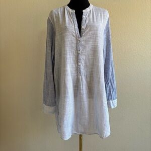 H&M‎ Blue and white stripe cotton long sleeve tunic, size 14, swimsuit cover up
